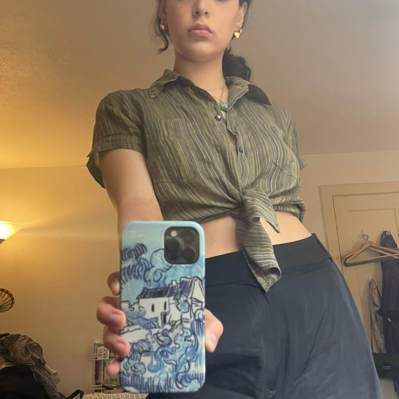 Green light weight cotton button down! Summer top - Picture 2 of 2